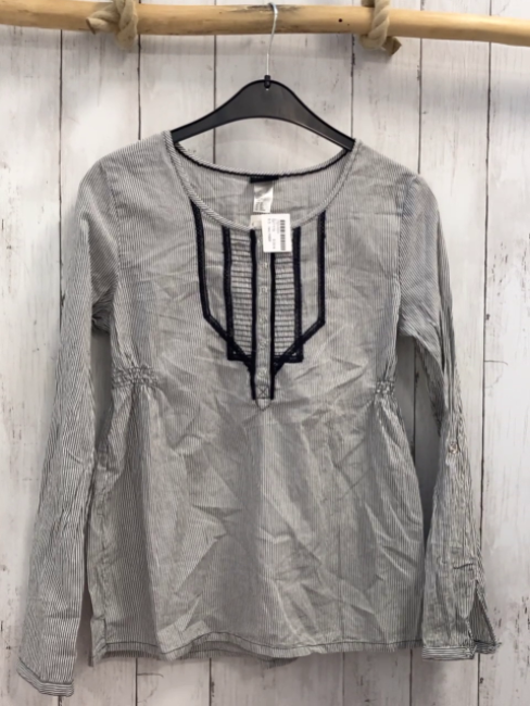 neu H&M  Bluse  Gr. 170  grau hellgraue Streifen schwarze Borten NP 17,95 € 