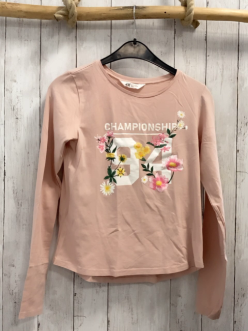 H&M  Langarmshirt  Gr. 170  rosa Schrift Blumen 