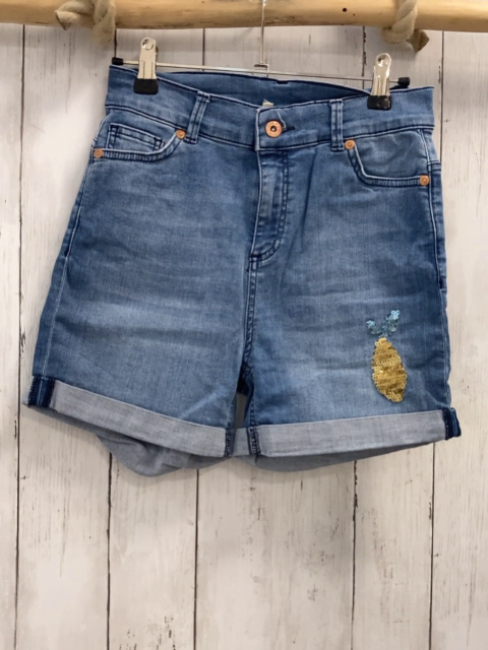 Fitz  Shorts  Gr. 170  blau Jeans Umschlag Pailettenananas 