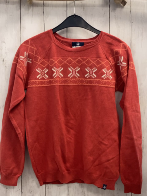 Jako-o  Pullover  Gr. 152  hellrot Strick weiß orange Muster 
