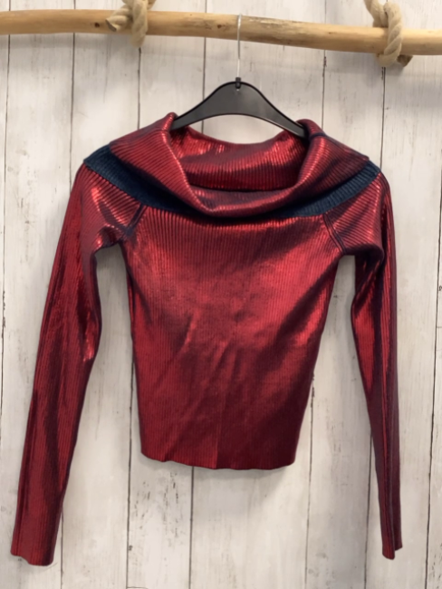 zara Pullover Gr. S rot blau Strick glänzend