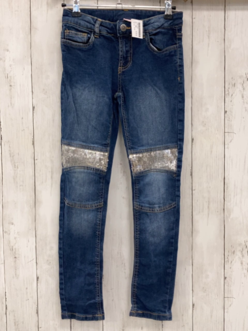 YFK Hose  Gr. 146  blau Jeans silber Pailetten am Knie 