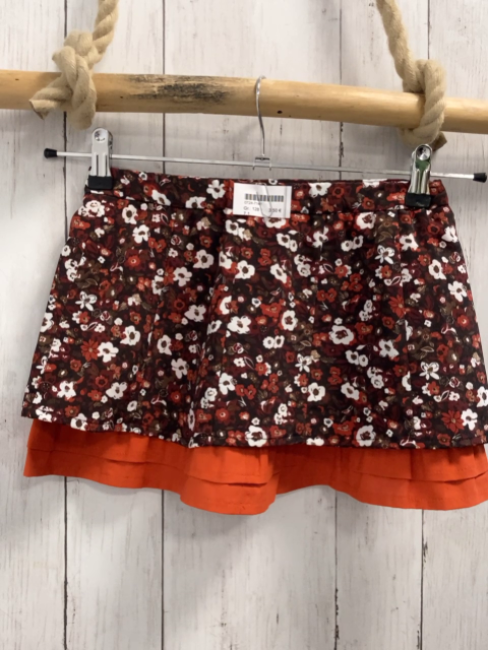   Rock Gr. 128  braun Blumen orange Rüschensaum 