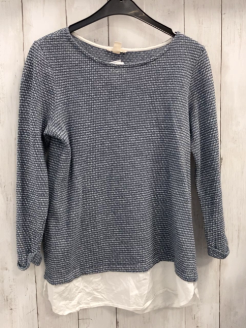 Esprit  Pullover  Gr. 152  blau hellgrau meliert weißer Blusensaum 