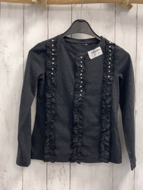   Langarmshirt  Gr. 128  grau Rüschen Perlen