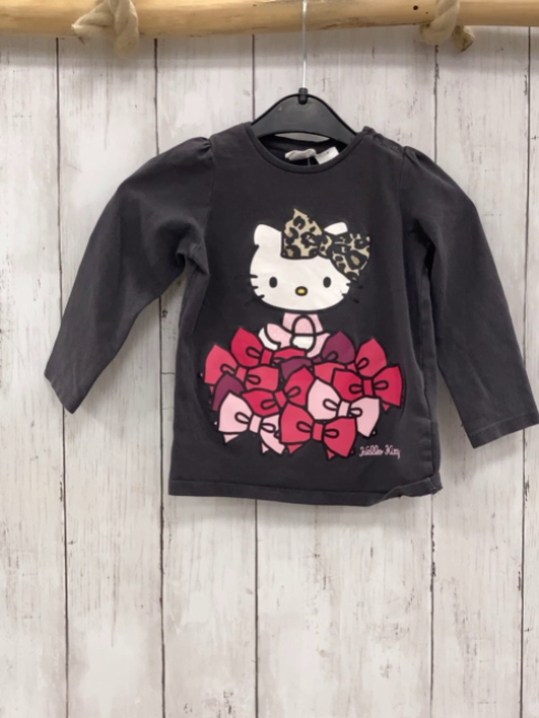 H&M  Langarmshirt  Gr. 80  grau Hello Kitty bunte Schleifen 