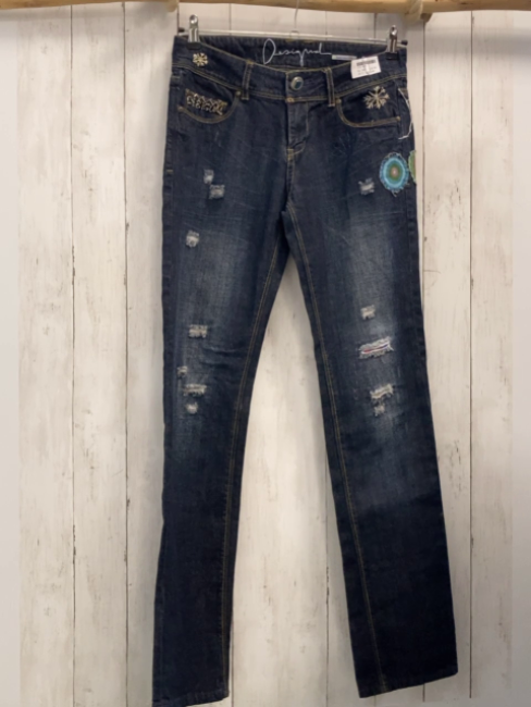 Desigual  Hose  Gr. 38  blau Jeans bunt bestickt 