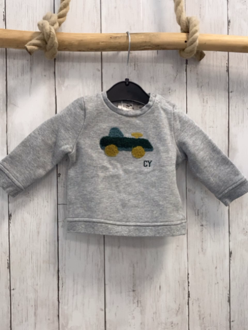 Cyrillus Pullover Gr. 68  grau Plüschauto