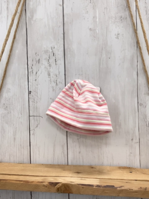 neu  Babymütze  Gr. 37cm  weiß rosa rot hellgrüne Streifen