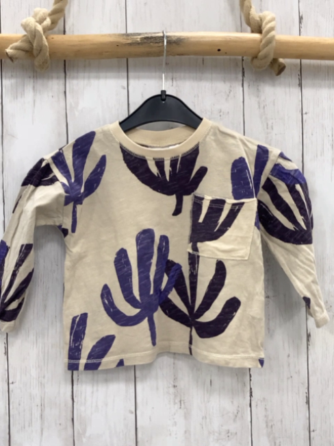 Zara  Langarmshirt  Gr. 86  beige lila grau Blätter 