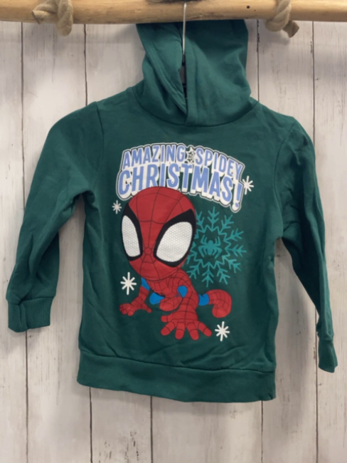  Pullover Gr. 110  grün Spiderman Kapuze