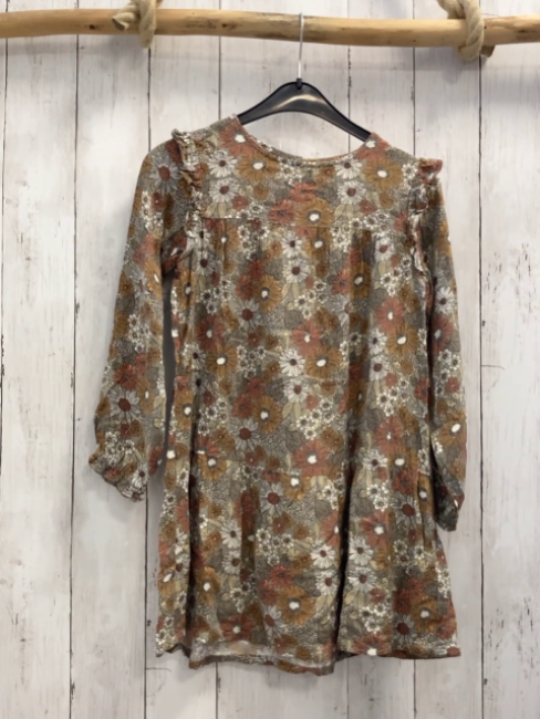 vertbaudet Kleid Gr. 128  grau Blumen