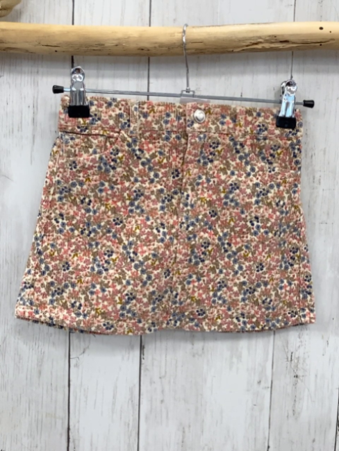 H&M  Rock Gr. 104  creme Feinkord bunte Blumen Bund verstellbar 
