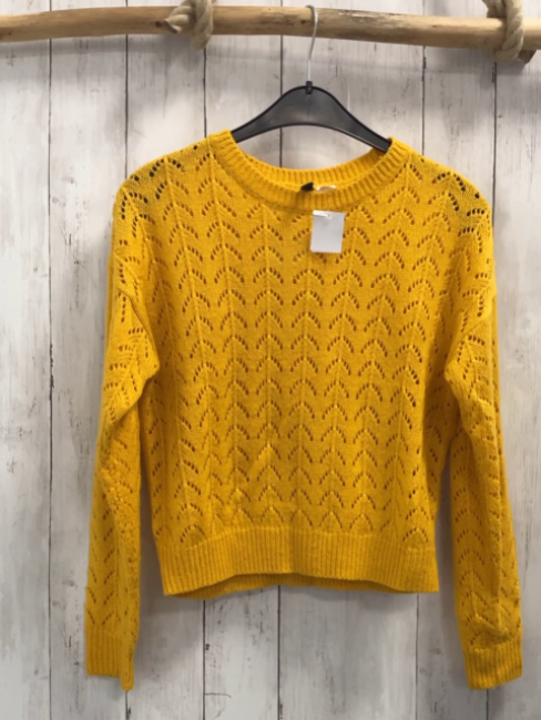 H&M Pullover Gr. XS gelb Lochmuster Strick