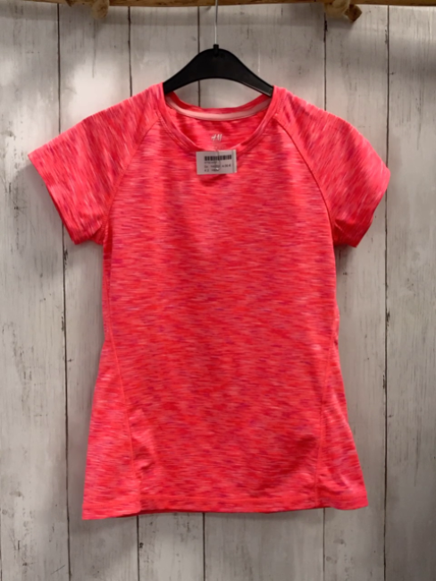 H&M  Sportshirt  Gr. 146/52  neonrot weiß pflaume meliert 