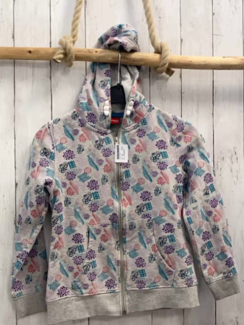 Manguun Sweatjacke  Gr. 152  grau Kapuze petrol rosa lavendel Druck 