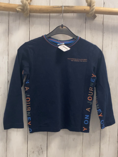 S´ Oliver  Langarmshirt  Gr. 116  blau bunte Schrift auf den Ärmeln + Streifenbund 