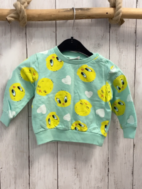 Pullover  Gr. 74  mint Tweety weiße Herzen 