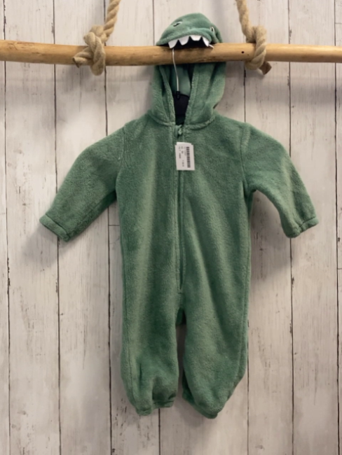 H&M  Overall Gr. 68  hellgrün Plüsch Kapuze mit Tierkopf hellgrüne Stacheln 
