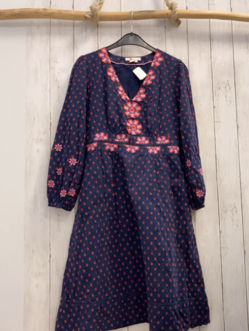 Boden  Kleid  Gr. 158/164  blau hellrote Punkte + hellrot rosa Blumen 