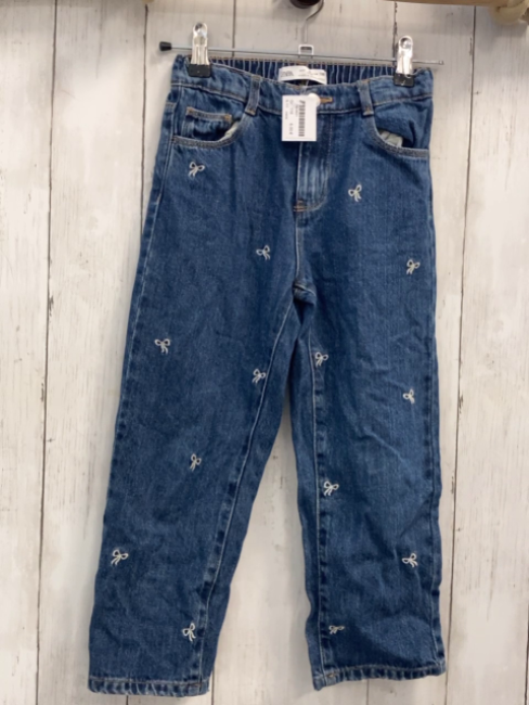 zara Hose Gr. 116  blau Jeans Bund verstellbar gestickte Schleifen