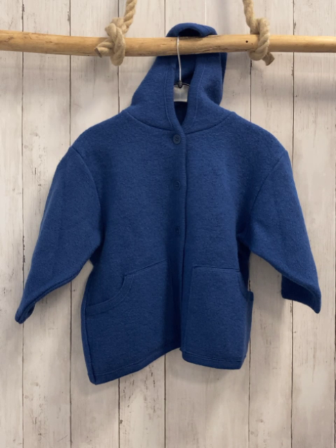 Disana  Walkjacke  Gr. 116  blau 100 % Schurwolle Kapuze 