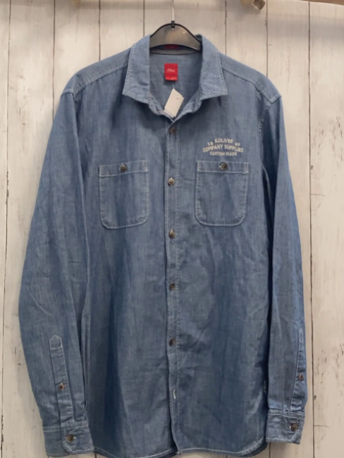 S´Oliver  Hemd Gr. L blau Jeans weiße Schrift + weiße Nähte 