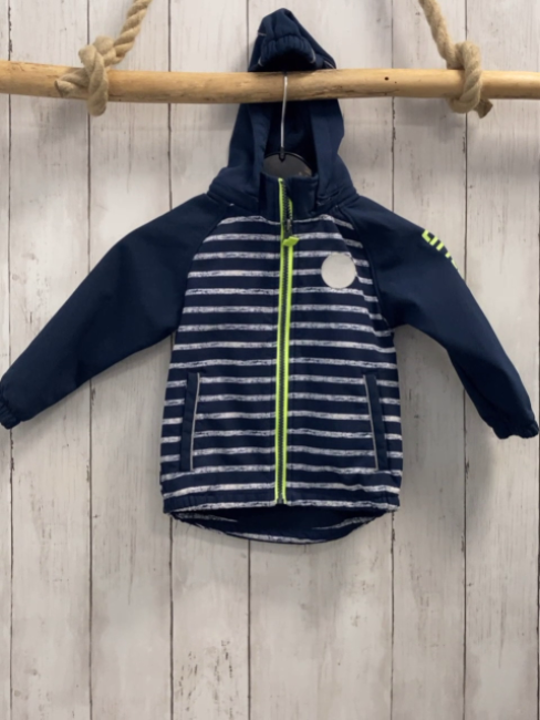   Softshelljacke  Gr. 86  blau hellgraue Streifen Kapuze hellgrüner Bund 