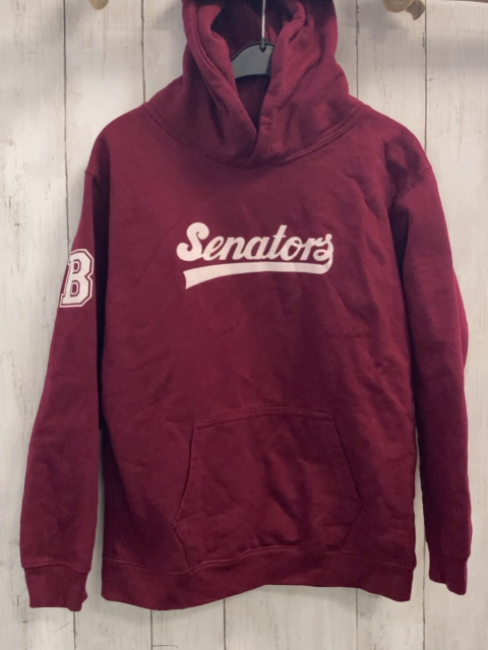  Pullover Gr. 158  bordeauxrot weiße Schrift Kapuze