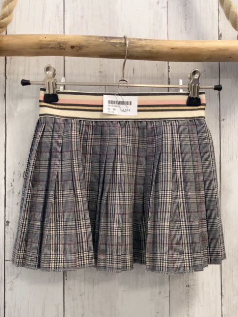   Rock Gr. 98  grau beige weinrot kariert + bunter Streifebund mit golden Glitzer 