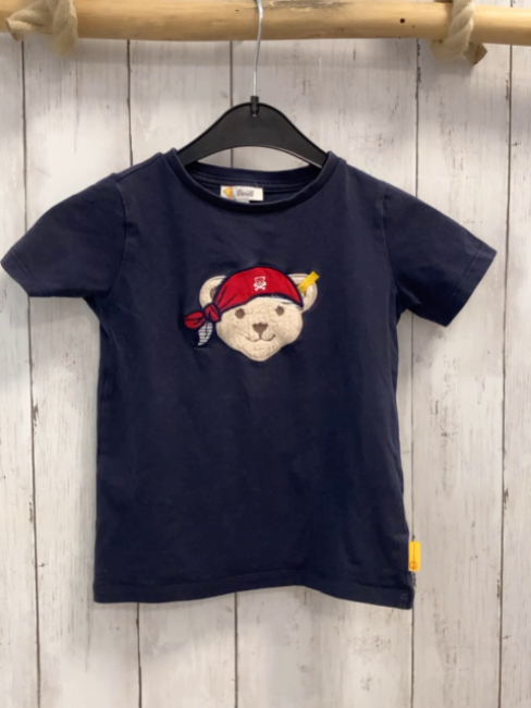 Steiff  T-Shirt Gr. 98  blau Plüschbärenkopf mit rotem Tuch 