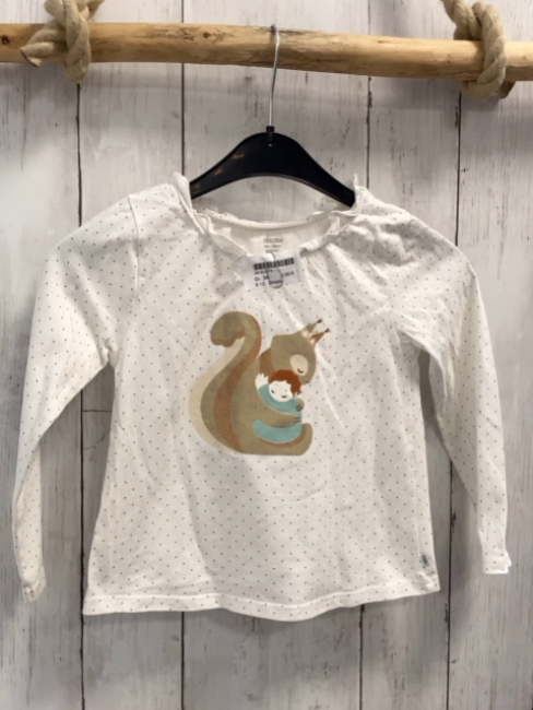 Obaibi Langarmshirt Gr. 98  weiß blaue Punkte Eicchhörnchen 