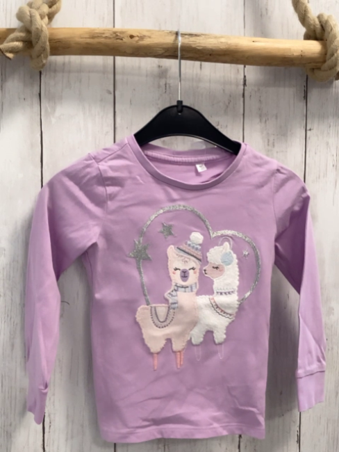   Langarmshirt Gr. 92  lavendel 2 Lamas silber Glitzerherz + -sterne 