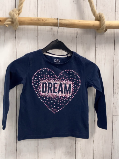 S´Oliver  Langarmshirt Gr. 98  blau Herz aus rosa + weißen Schmettelringen Schrift 