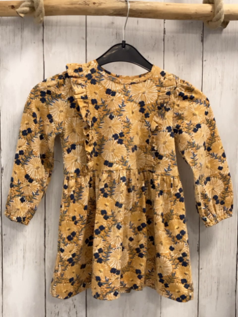 Noa Noa  Kleid  Gr. 92  ocker weiß graue Blumen blaue Bläter 