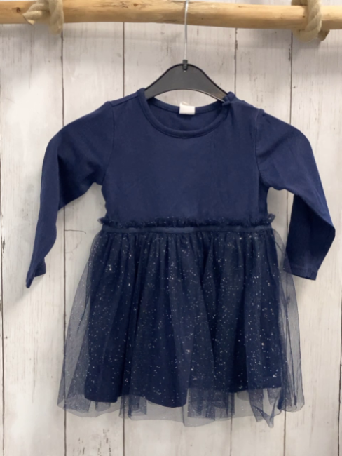 H&M  Kleid  Gr. 86  blau + Tüllrock mit silber Glitzerpunkten 
