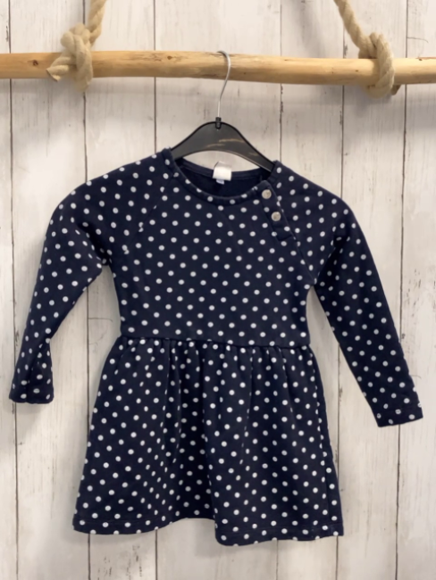 Petit Bateau  Kleid  Gr. 104  dunkelblau hellgraue Punkte 