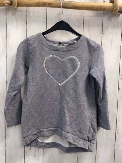   Pullover  Gr. 122  grau hellgraue Streifen silber Pailettenherz