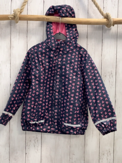  Regenjacke Gr. 116  grau rosa Herzen 