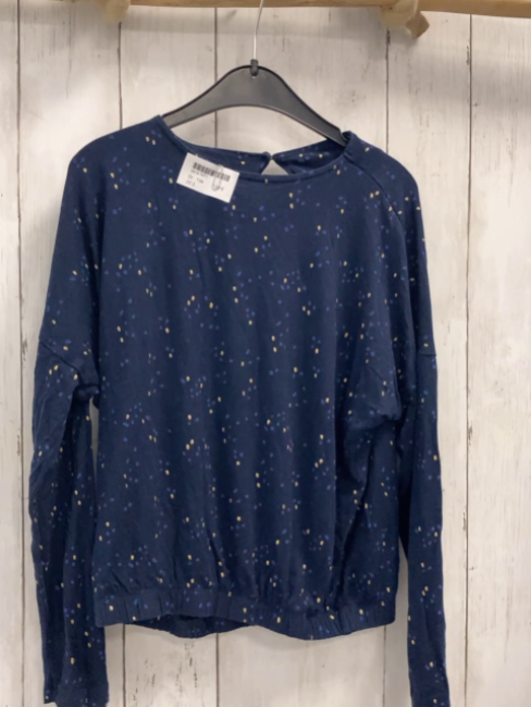  Langarmshirt Gr. 134  blau golden blaue Punkte