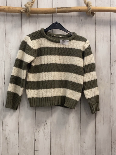   Pullover  Gr. 116  oliv weiße Streifen Strick 