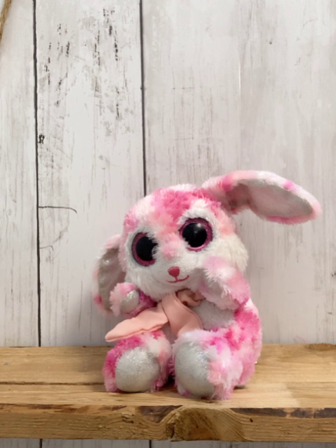   Plüschspielzeug  rosa weißer Hase mit silber Glitzerohren