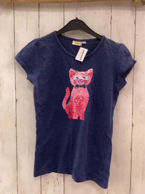   T-Shirt Gr. 134/140  blau Pailettenkatze 