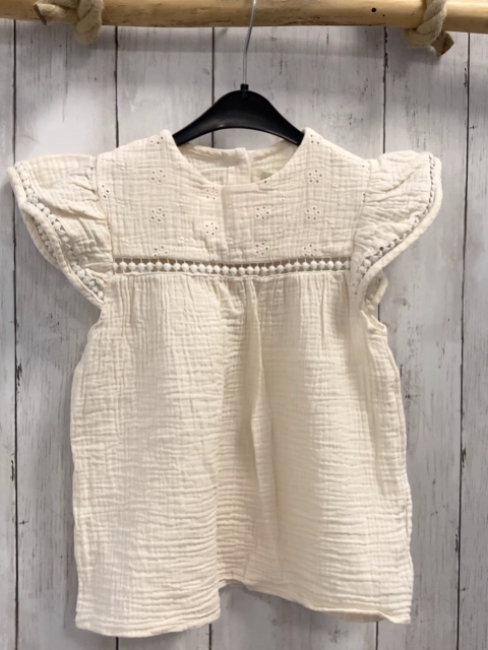 Vertbaudet  Sommerbluse  Gr. 128  creme Struktur Lochstickerei 