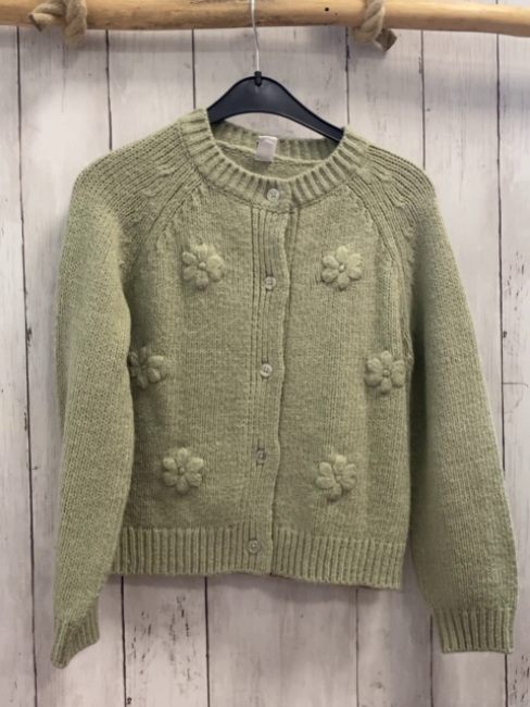  Strickjacke Gr. 134  hellgrün Blumen