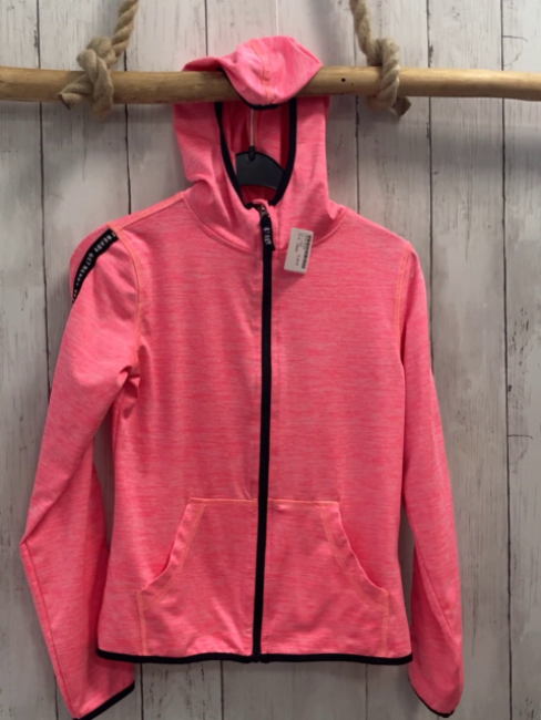 H&M Joggingjacke Gr. 134  pink meliert schwarzer Bund + Reißverschluss