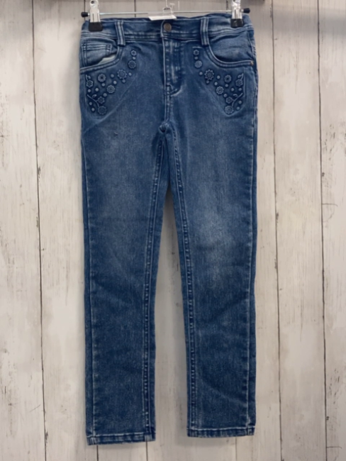  Hose Gr. 128  blau Jeans Blumen Bund verstellbar