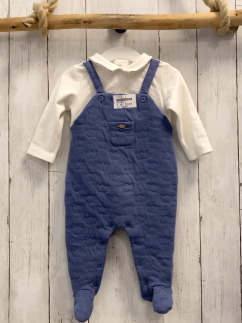 Mayoral Strampler Gr. 68  weißes Oberteil + blaue Latzhose