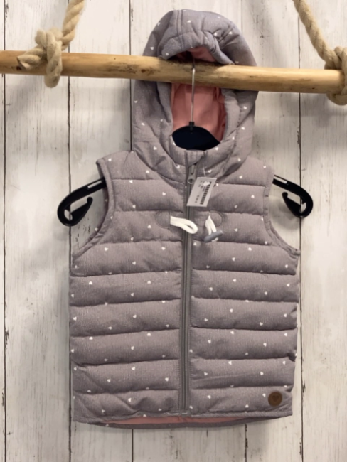   Weste  Gr. 80  grau weiße Herzen Kapuze rosa Futter 