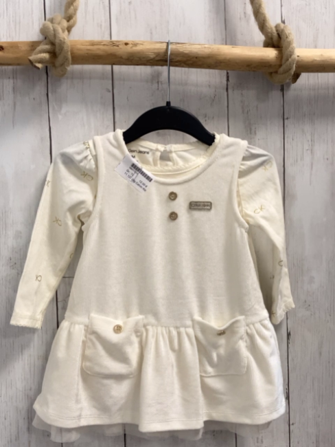 2tlg Calvin Klein Jeans  Langarmshirt + Kleid  Gr. 74  creme Rippen + goldene Knöpfe + Schrift 